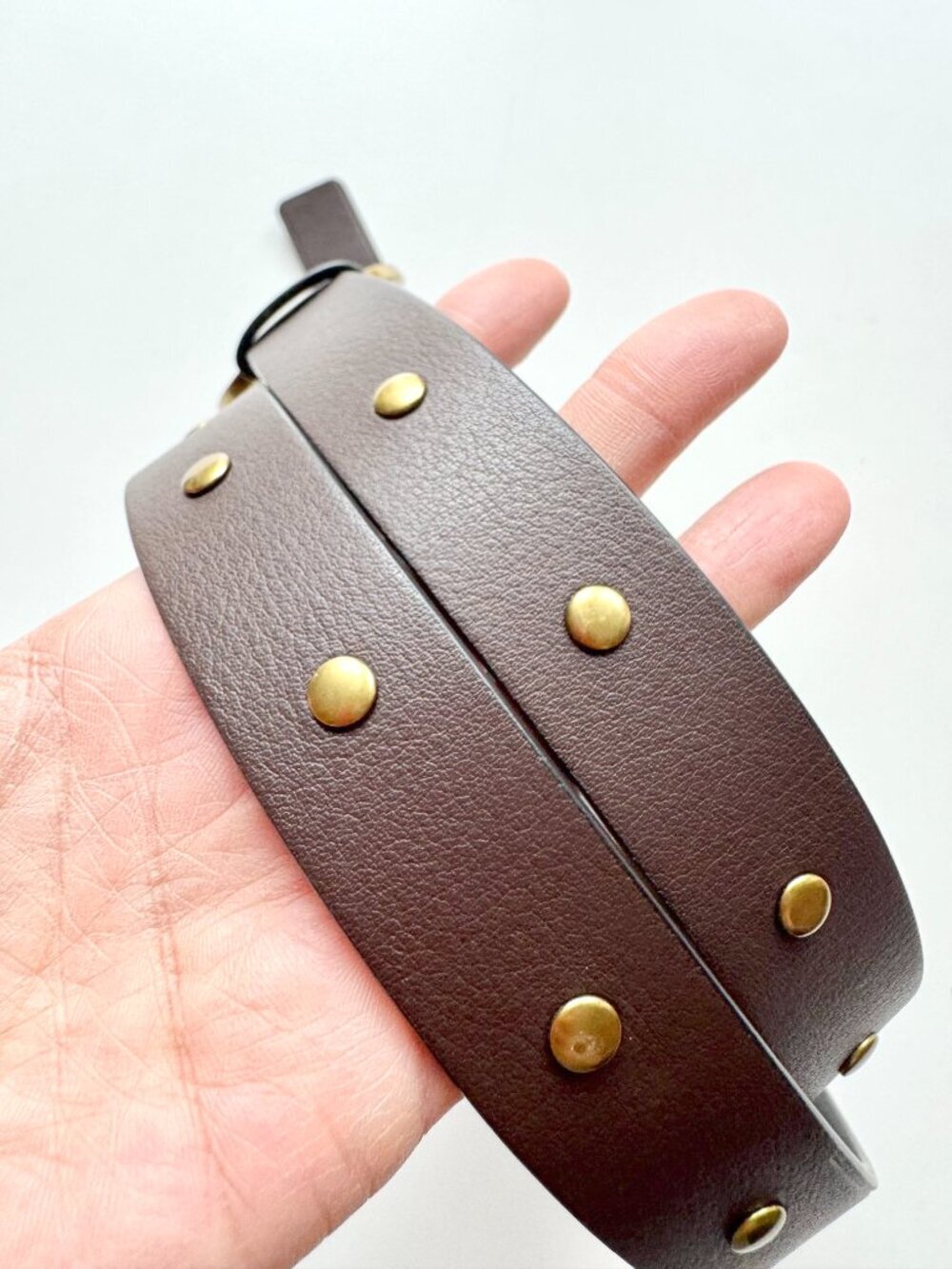 CABI Brown Leather Gold Tone Studded Stud Closure Waist Belt, Size S - Picture 6 of 12